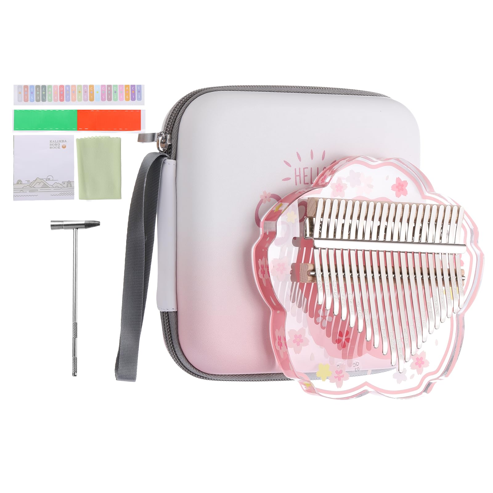 

uxcell 21-Key Thumb Piano with Transparent Pink Flower Design, Portable Finger Piano, Carrying Box, Music Stickers, Tuning Hammer, and Cleaning