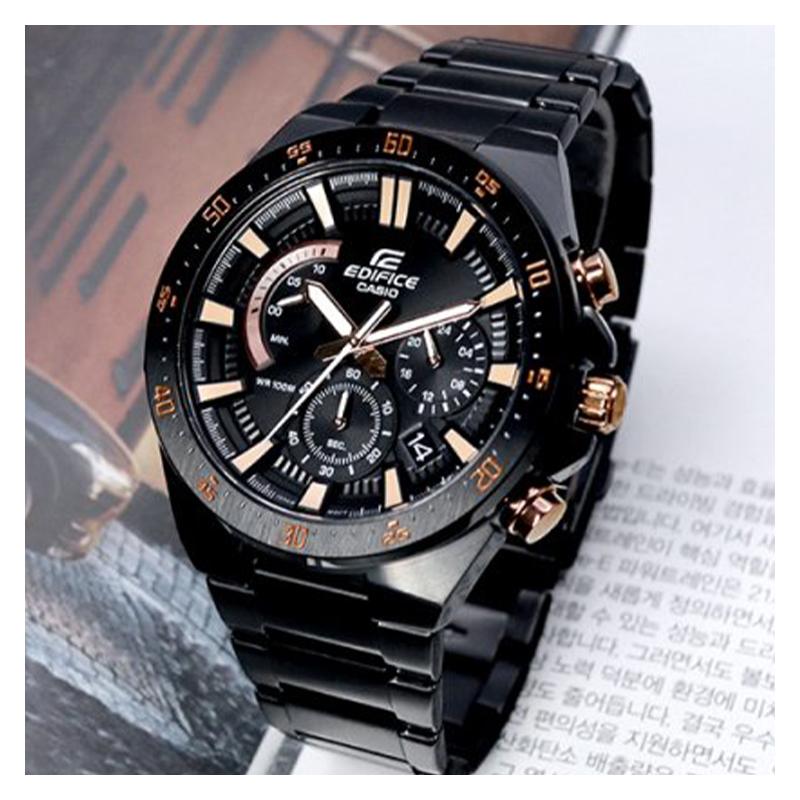 Casio CASIOEDIFICE Series, Versatile Black Gold Color, Quartz Movement, Stainless Steel Strap, Japanese and Korean Watch, Men's Watch, EFR-563DC-1A