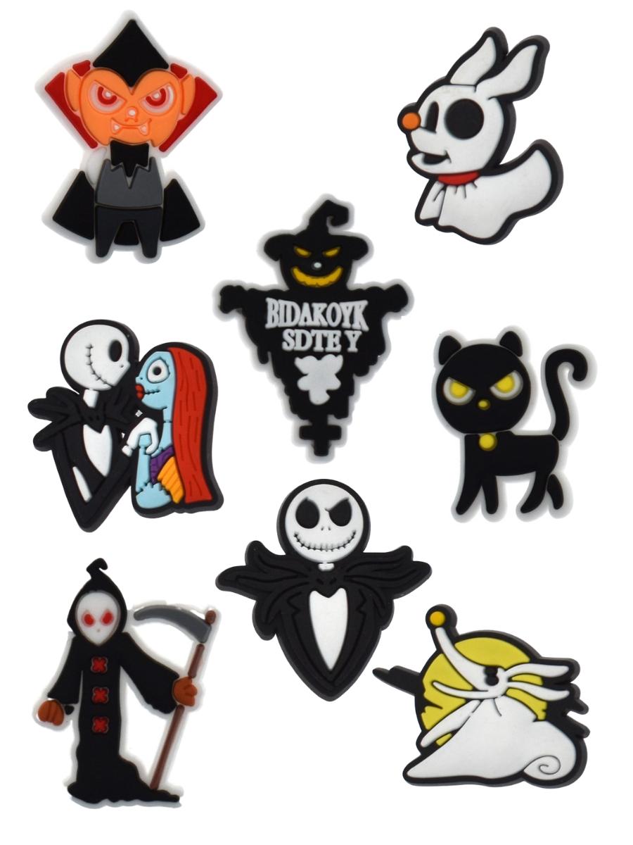 

Джибитсы Кошмар перед рождеством Джек Скеллингтон The Nightmare Before Christmas Jack Skellington 8 шт аксессуары крокс украшение різнокольоровий