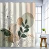 1pc Modern leaf pattern shower curtain, polyester fabric, machine washable, with hooks, suitable for bathroom décor.