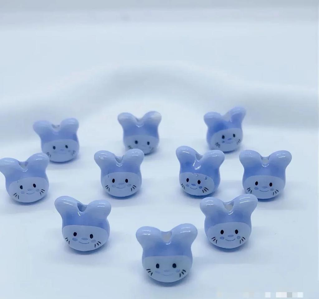 DW19 10PCS 12mm Cute Mini Cartoon Rabbit Beads Spacer Beads Charm Jewelry Making DIY Bracelet Necklace Material Accessories