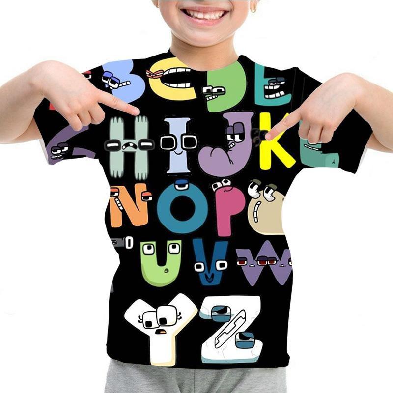 Summer Fashion Kids T-shirt Cartoon Alphabet Pattern 3D Print Casual Loose Outdoor Girl and Boy Short Sleeve Tees Top Pullover
