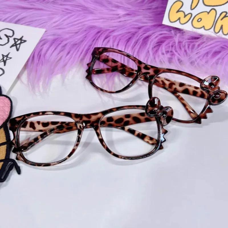 Cat Ear Leopard Cat Bow Glasses Frame No Lenses Cosplay Vintage Halloween Party Costumes Props Decorative Y2K DIY Frames