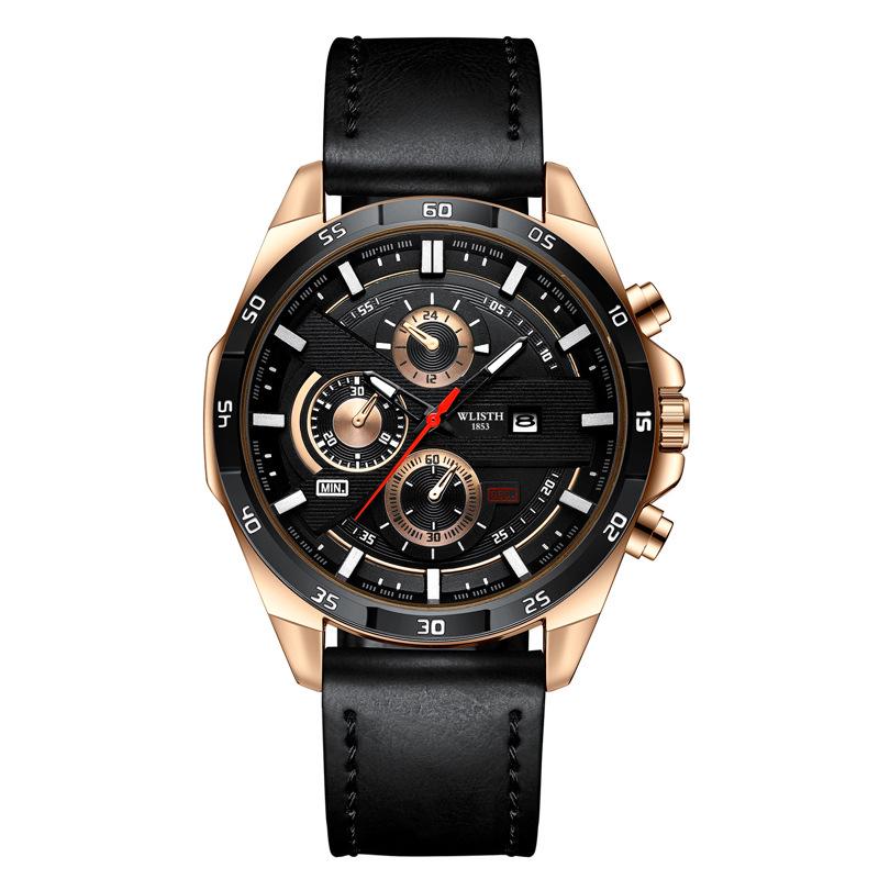 WLISTH Men s Multifunction Sports Chronograph Steel Band Calendar Watch, Waterproof.