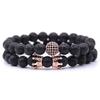 Newest Selling 2PCS Beads Natural Lava Stone Bracelets for Women Micro Pave Cz Ball Charms Bracelet Jewelry