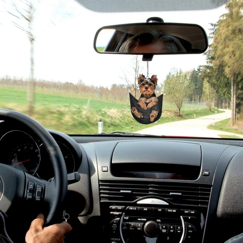 

Funny Car Pendant Cute Dog Hanging Car Rear View Mirror Pocket Little Dog Swing Auto Interior Decoration Hanging Puppy Ornaments
