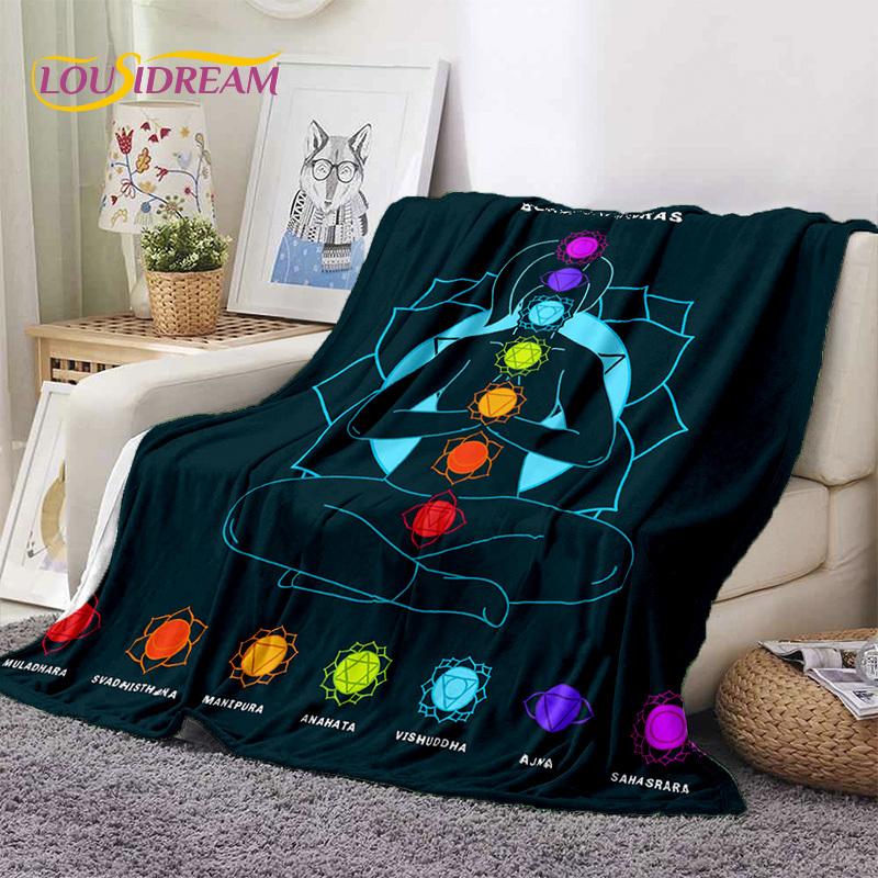 3D Yoga Meditation Rainbow 7 Chakra HD Soft Flannel Blankets,Throw Blanket Comfortable Blanket for Picnic Beds Home Bedroom Gift