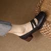Retro Mary Jane Schuhe Damen Dicke Ferse Weiche Sohle Mittelhoch Vielseitig Eckiger Kopf Kleine Lederschuhe Frühling Flachmündung Einzelne Schuhe