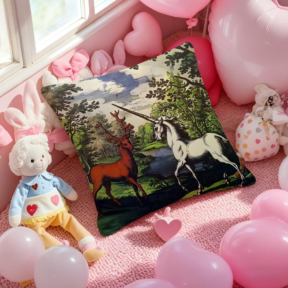 

Vintage Medieval Unicorn ART Cushion Cover Pattern Printed Pillowcase for Living Room Sofa Cushion Cover & Bedroom Decor 12x12Inch