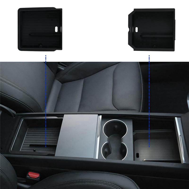 4 Piece Center Console Organizer Lower Bottom Storage Tray Armrest Storage Box Black ABS For Tesla Model 3 Highland 2025