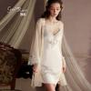 Women's Silky Satin Padded Sleep Dress with Mesh Robe Lingerie Set
