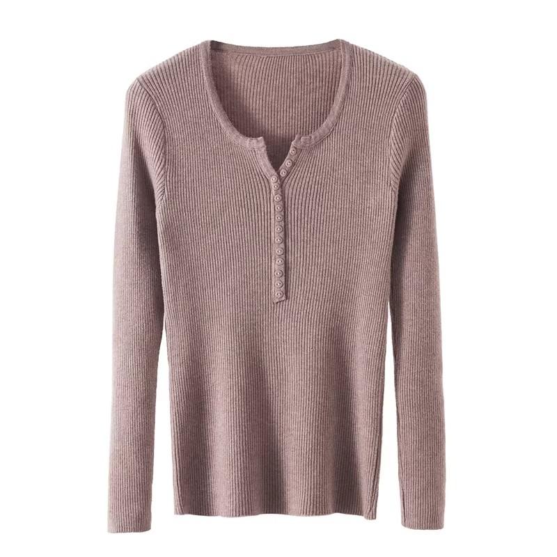 Neuer Herbst- und Winter-Retro-Figurbetonter V-Ausschnitt Enger Pullover für Damen, Dünnes Langarm-Strick-Basisschicht-Oberteil