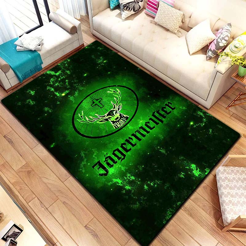 J Jagermeister Deer Logo Flannel Printed Area Rug Non Slip Washable Floor Mat Living Room Bedroom Sofa Decor Indoor Doormat Gift