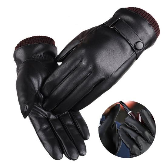 Winter Outdoor Faux Leather Warm Waterproof Full Finger Touch Screen Gloves for Cycling