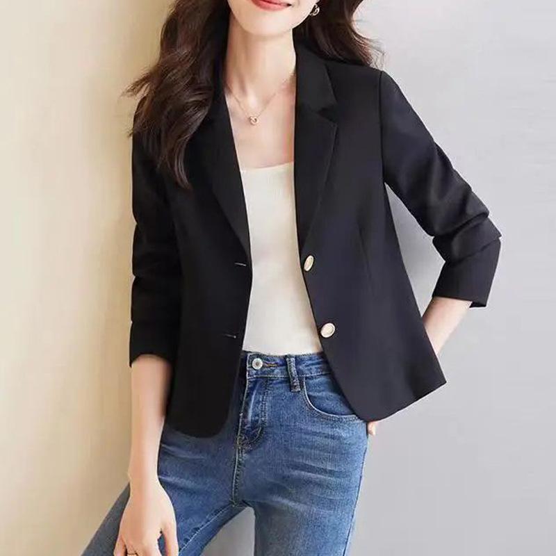 

Spring Autumn Elegant Fashion Solid Color Cardigan Suit Women Temperament Blazers Female Outwear Coat Top S