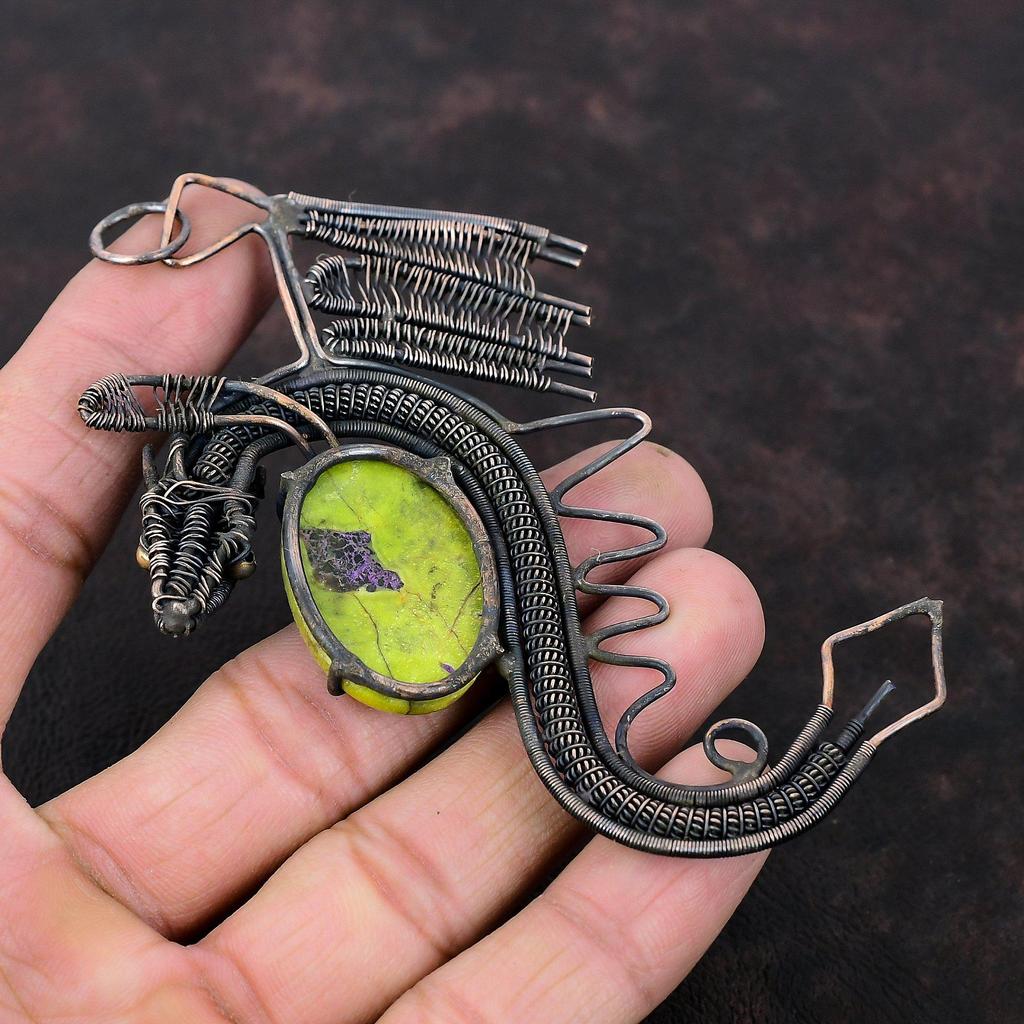 Stichtite Pendant Copper Wire Wrapped Pendant Dragon Pendant Stichtite Copper Jewelry Handmade Gemstone Pendant Antique Jewelry Gift For Mom