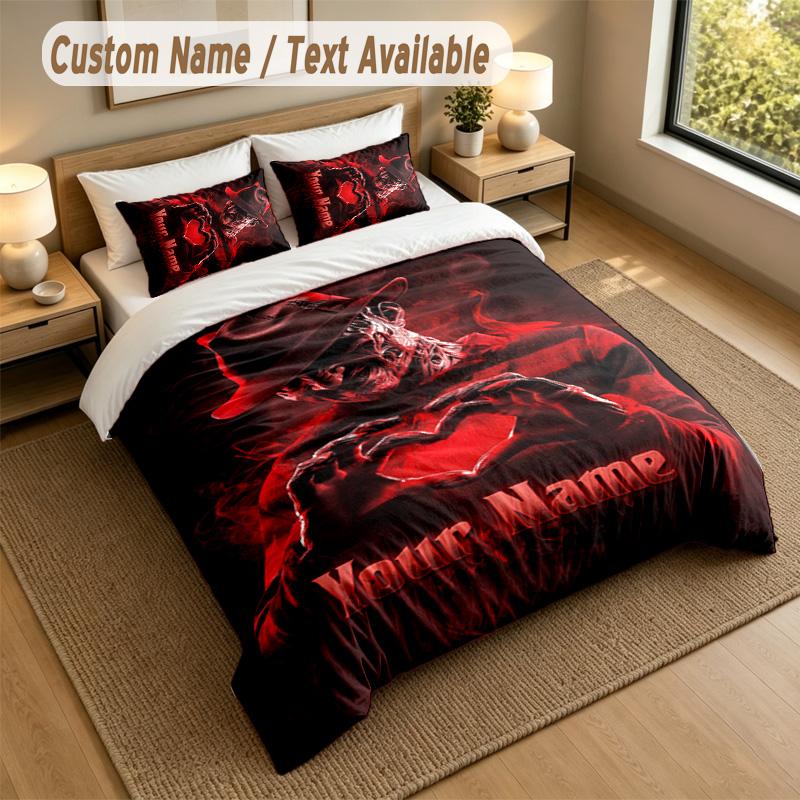 3Pcs Bedding Set Custom Name Text, 1 Sheet 2 Pillowcases Home Bed DecorA Nightmare On Elm Street Freddy Krueger