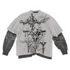 Streetwear Skull Graffiti Print Oversized Long Sleeve Tee Loose Fit Cotton Top Men Women