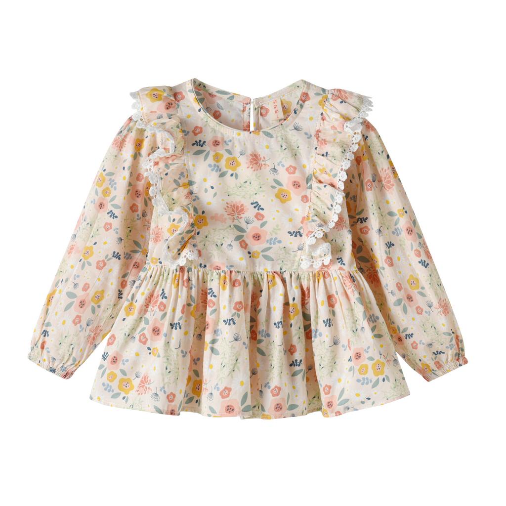 Girls Floral Shirt Two Piece Set Spring Autumn Baby Fashionable Long Sleeve Blouse Outfit Stylish Kids Clothes