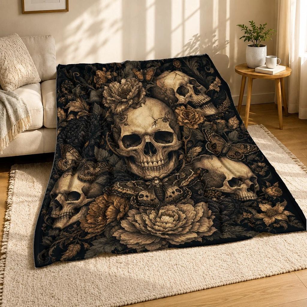 Gothic Skull Floral Butterfly Coral Fleece Blanket Collage