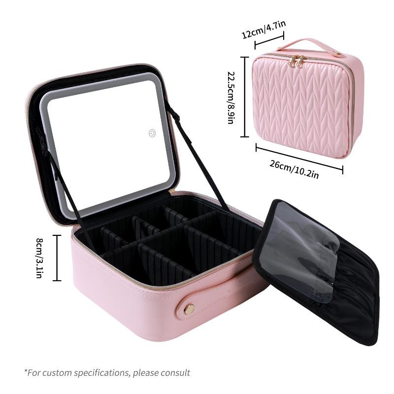 twill cosmetic case fashionable and simple cosmetic case with mirror and lamp large capacity light luxury cosmetic case luggage