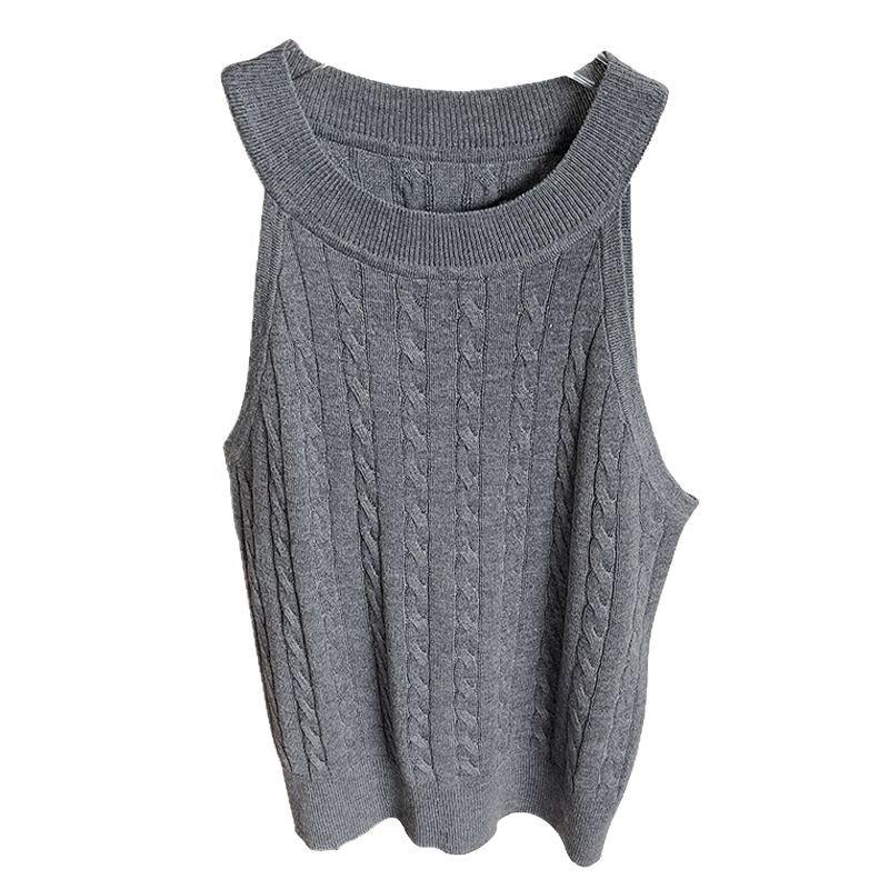 Damen Ärmelloses Neckholder Tanktop aus Weicher Maulbeerseide - Slim Fit Französischer Zopfstrick