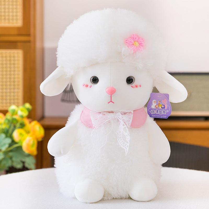 

Lace Cute Flower Bow Scarf Plush Cartoon Lamb Doll Gift For Kids And Collectors Pink,25cm
