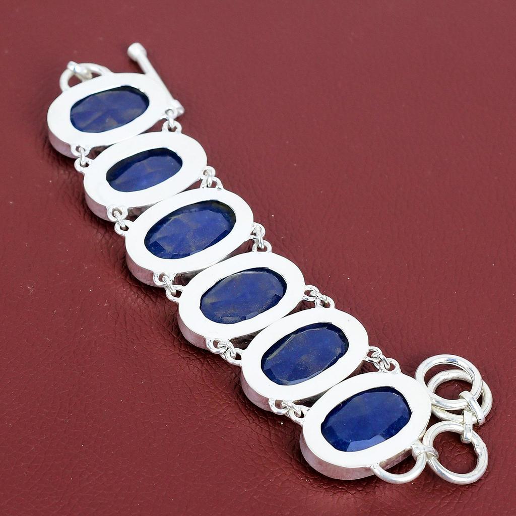 Faceted Blue Sapphire Bracelet Gemstone Bracelet 925 Sterling Silver Bracelet Adjustable Chain Bracelet Handmade Boho Jewelry Gifts for Mom
