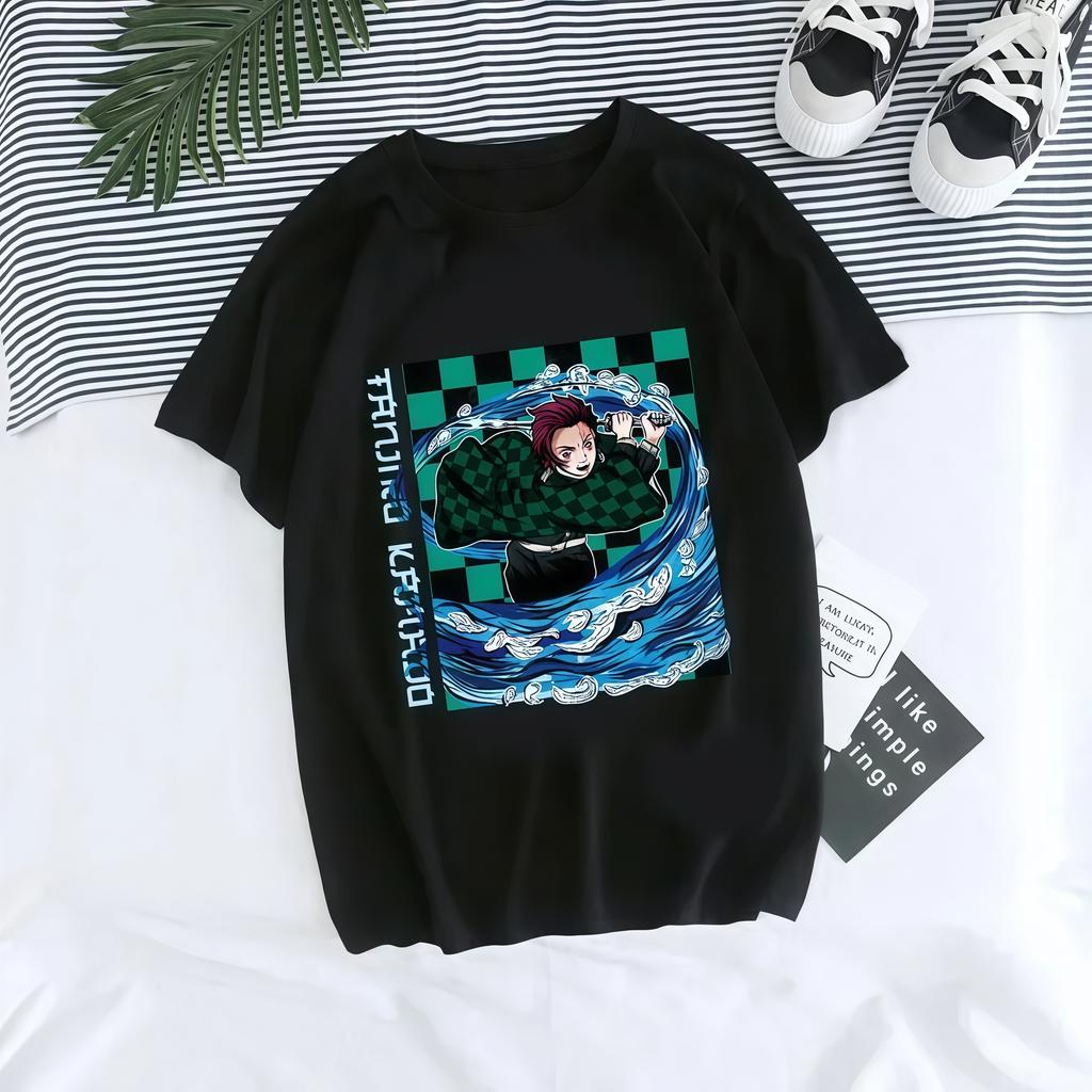 New Demon Slayer Anime Print Trendy Casual Top for Women, Summer Parent-child T-shirt for Women