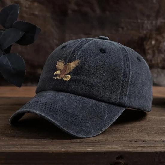 Embroidery Eagle Pattern Baseball Hat, Adjustable Back Buckle Retro Distressed Style Baseball Cap, Washed Cotton Fabric Outdoor Sunshade Cap