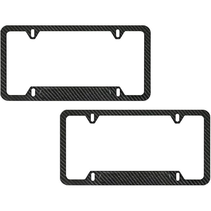 2PCS Carbon Fiber Car License Plate Frame, 6 * 12 Inches Aluminum Alloy Automotive License Tag Holder, Vehicle Front Rear Plate Cover Holder Bracket