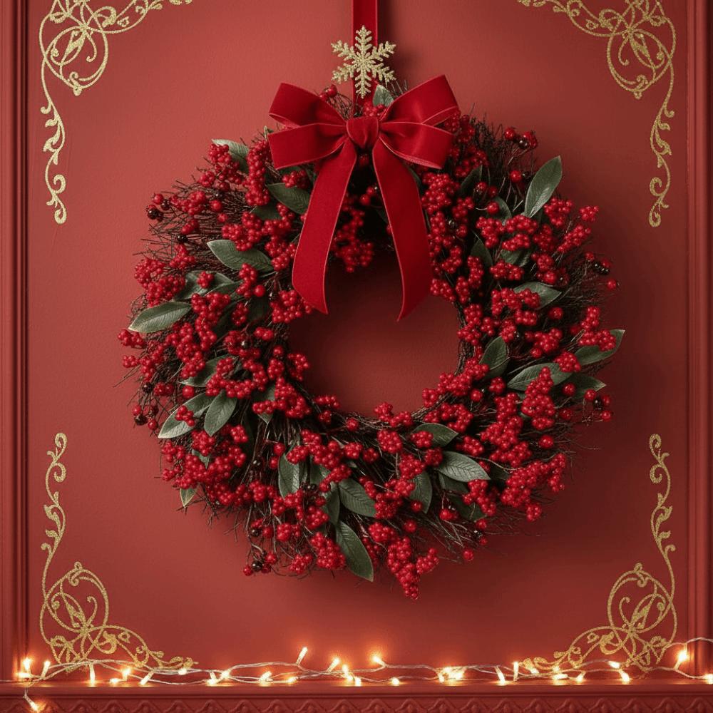 American-style Artificial Berry Holly Christmas Wreath Simulated 45 CM Hanging Wreath Decoration DIY Xmas Red Berry Garland