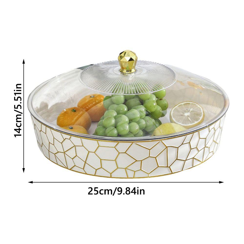 New Round Fruit Plate with Lid Transparent Fruit Tray Stone Grain Fruit Tray Desktop Sundries Storage Box Fruit Bowl