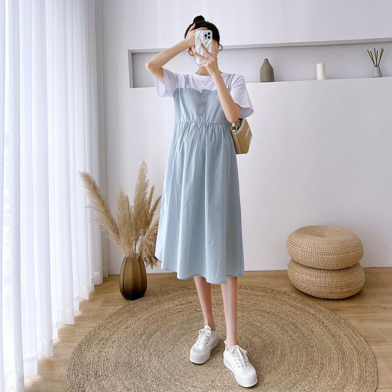 

2026 Summer Korean Style Short Sleeve Two-Piece Maternity Dress XXL світло-синій колір