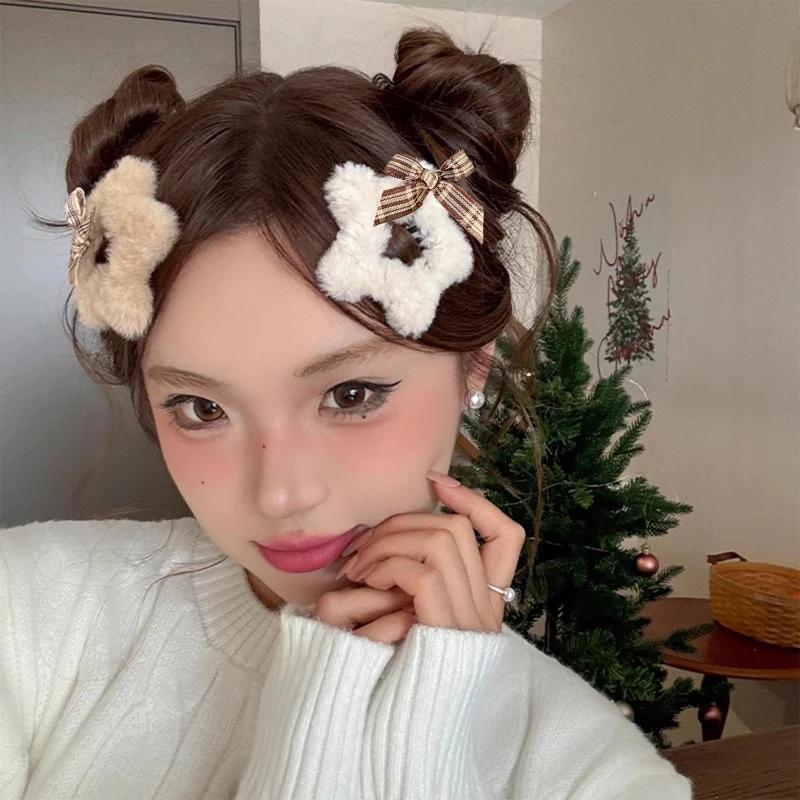 1/4PCS Winter Plush Y2K Star BB Hair Clips for Women Hairpins Cute Fluffy Side Bangs Clips Fashion Headdress Hair Accessories