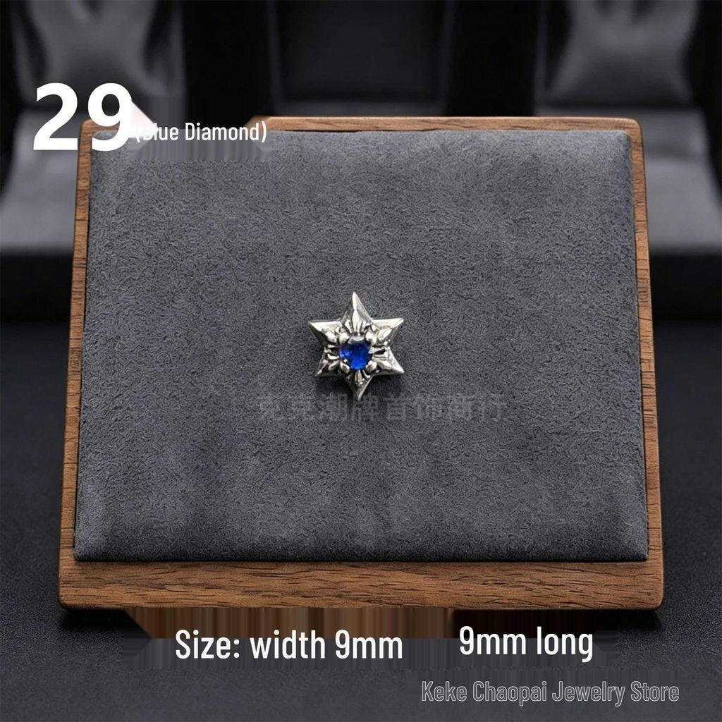 Cercei Stud Trendy Cruce Cupru Alb Argint Thai 925 cu Diamante Colorate pentru Bărbați și Femei