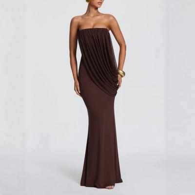 Elegant Pleated Tube Top Bodycon Maxi Dress Women 2026 Formal Party Gown