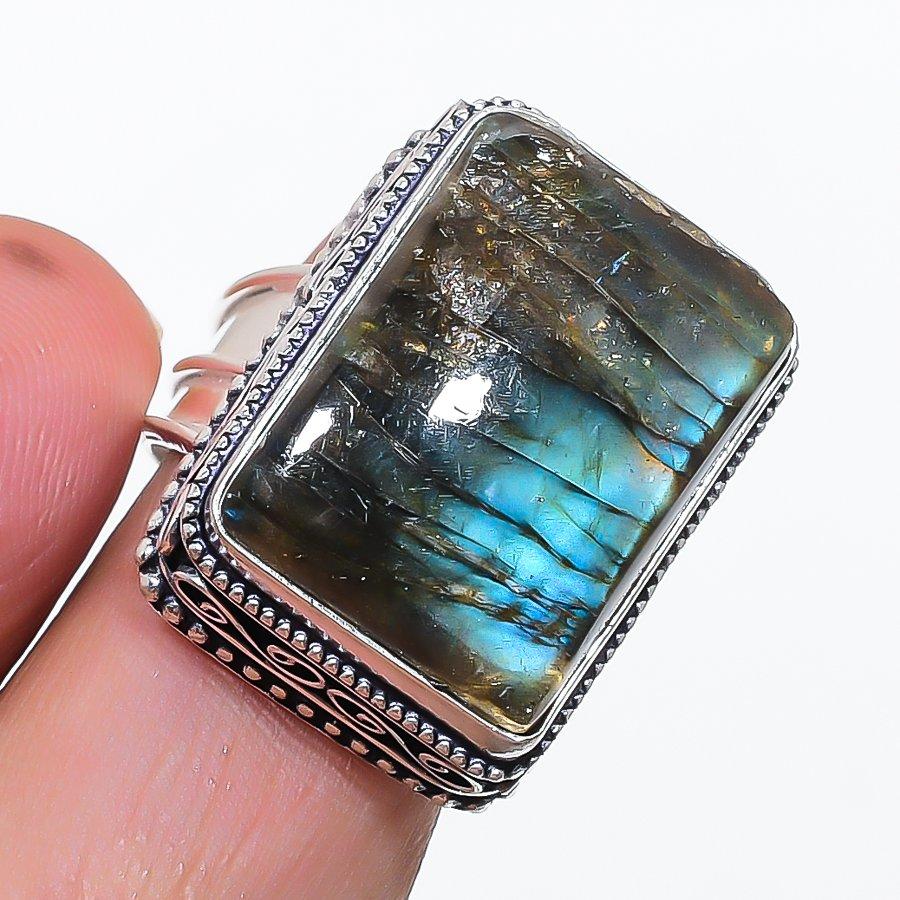 

Natural Labradorite Gemstone 925 Sterling Silver Jewelry Ring Size 9 e4k19