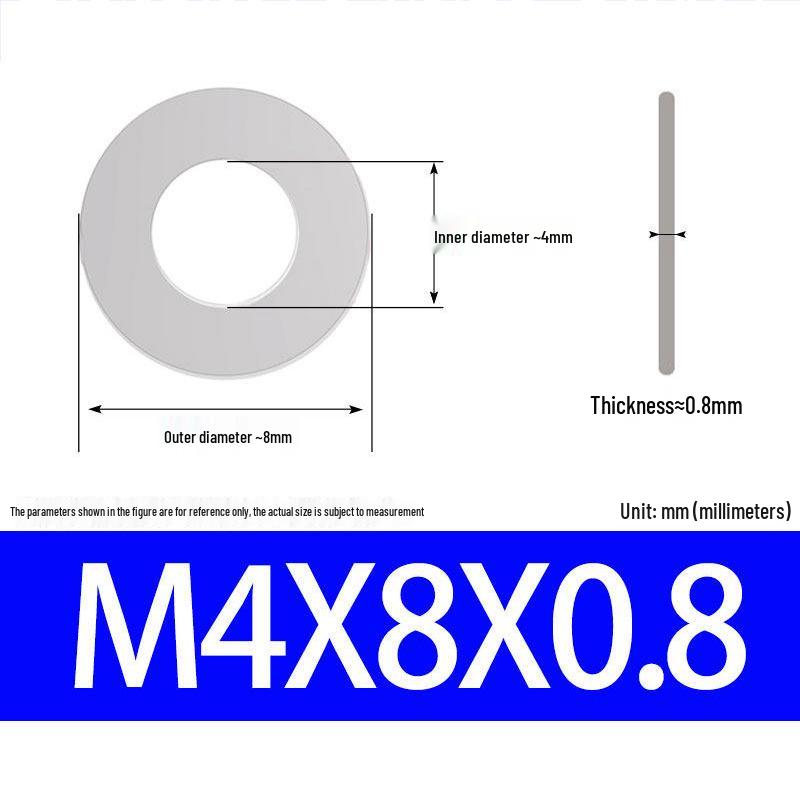 304 Stainless Steel Ultra-Thin Flat Washer, Thickness: 0.1/0.2/0.3/0.4/0.5 Mm, Sizes M1-M8