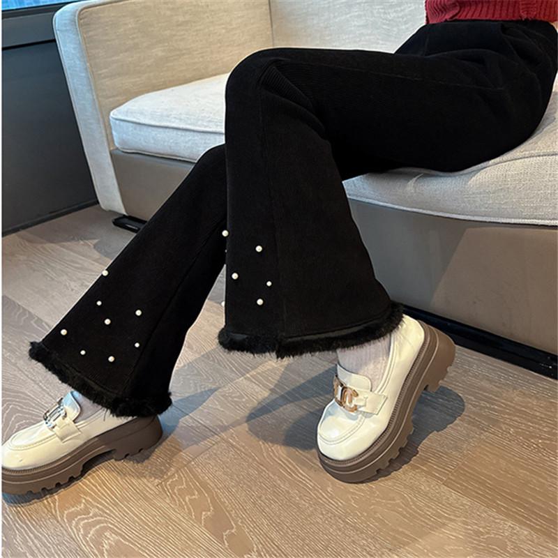 Girls' Micro-Flared Black Pants - Stylish & Warm for Autumn/Winter 2025