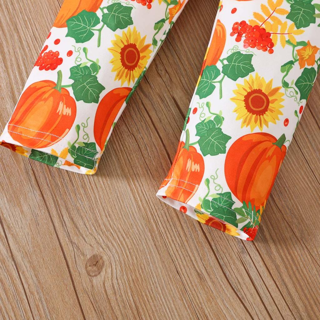 Kids Girls Halloween Outfit Spring Autumn Long Sleeve Pumpkin Printed Skirt Pants Two Piece Set Fashion Casual Children Clothing