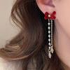 New New Red Flocking Bow Earrings Femininity Long Tassel Premium Atmospheric Earrings