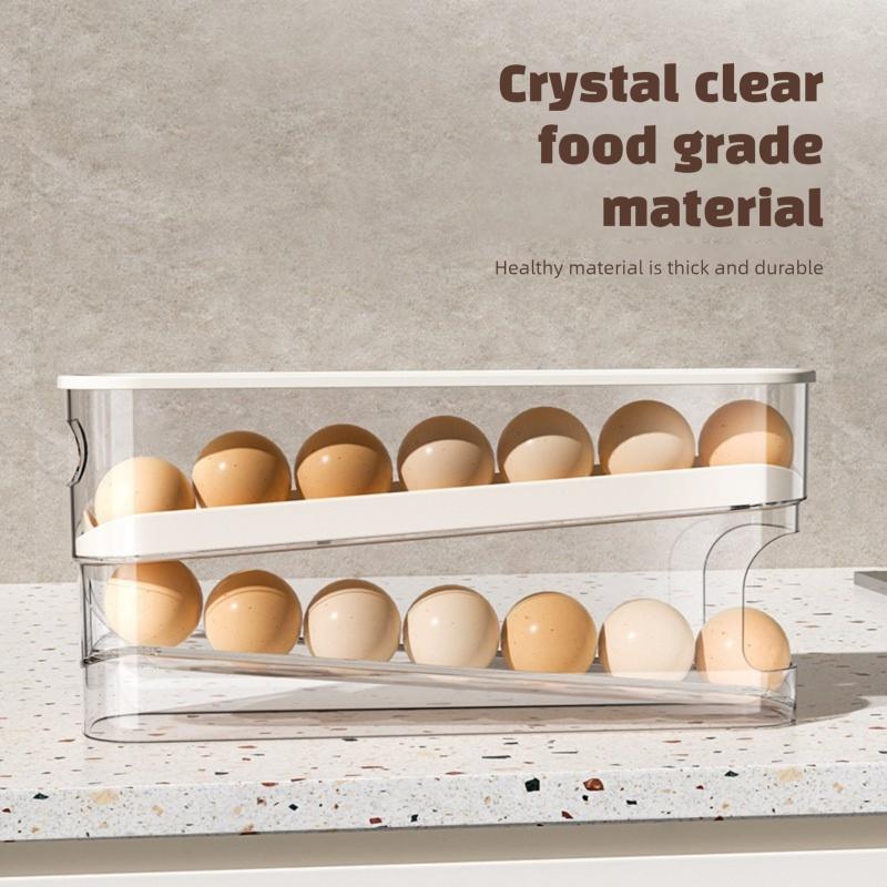 1pcs Refrigerator Egg Storage Box Rolling Kitchen Container Eggs Rolling Rack Large Capacity Refrigerator Egg Organizer Holder