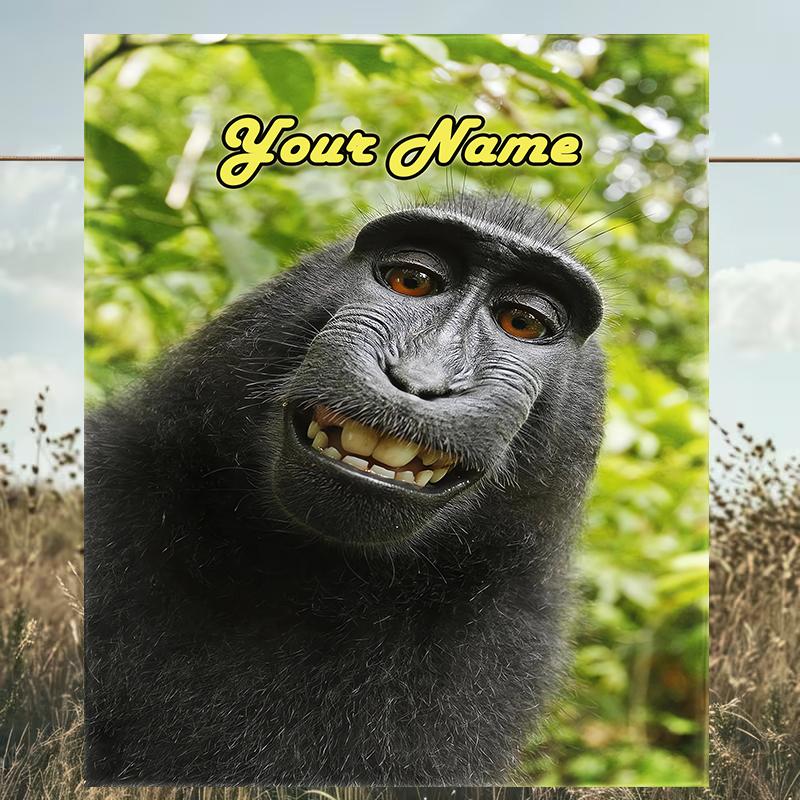 1PC Custom Name Monkey Selfie Photo Frame outdooor Flannel blankets Patterns Throw Blanket All-Season Soft Gift for Couch, Bed, Camping gifts
