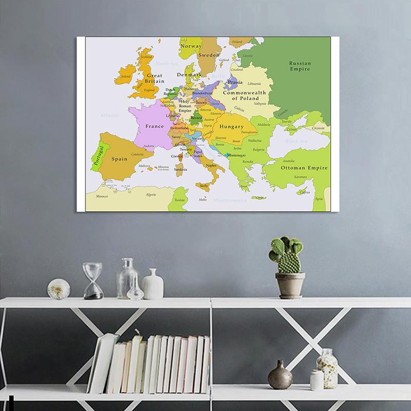 1700~1850 Mappa Vintage d'Europa Poster Storico per Studio Decorazione Murale, Mappa Politica Educativa del XVIII Secolo per Casa Aula Regalo di Geografia