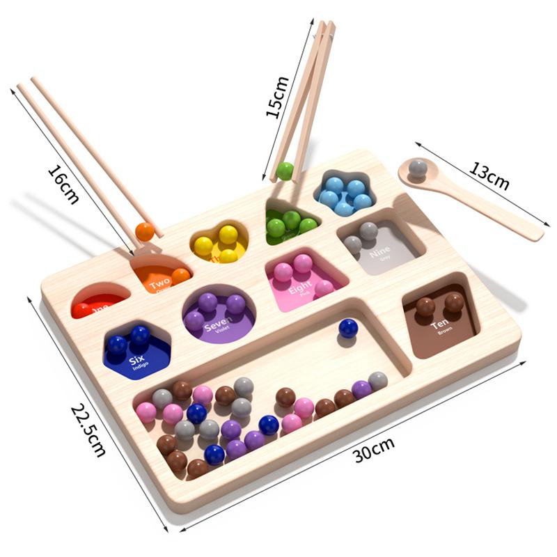 Baby Montessori Rainbow Wooden Toys Color Sorting Bead Clipping Game Educational Learning Math Toys For Kids Fine Motor Training