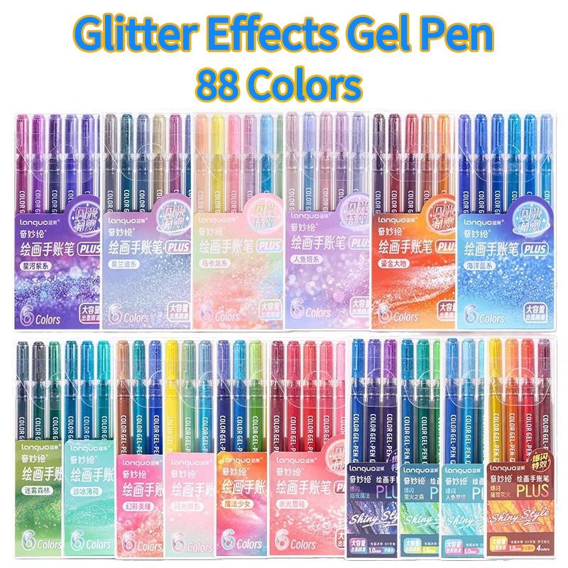 LANGUO 72/24/16 Colors Glitter Effects Gel Pen 1.0mm Large Capacity Students Writing Pen Painting Drawing Coloring Art Markers