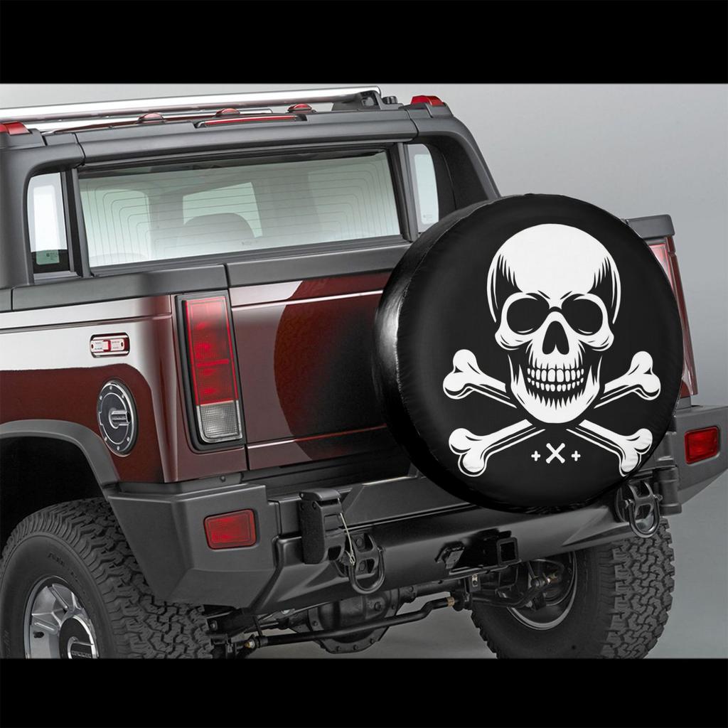 Single Pack Tire Cover Featuring A Skull Design, Made From Polyester, Suitable For Tires And Spare Tires Measuring 14", 15", 16"