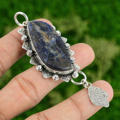 Daughters Day Deal 925 Sterling Silver Marquise Natural Sodalite Rough Pendant
