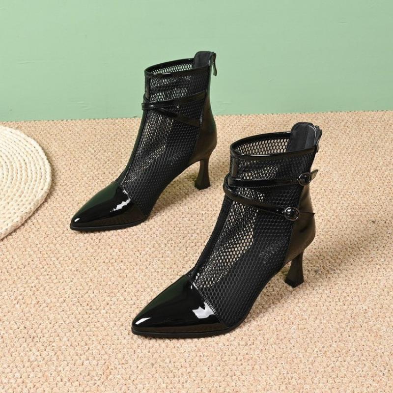 2025 New Sandals Women's Summer Martin Boots High-heeled Mesh Boots Mesh Hollow Short Boots Comfortable Women's Shoes Cool Boots